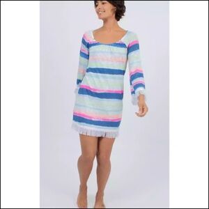 Lilly Pulitzer Linen Striped Getaway Fringe Trim Swim Coverup